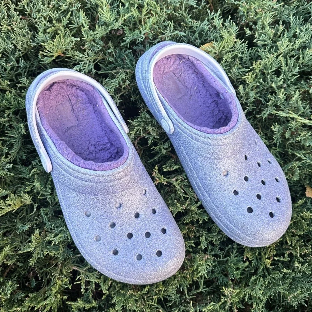 CROCS KIDS CLASSIC LINED‎ FROSTED GLITTER CLOGS Size J 5